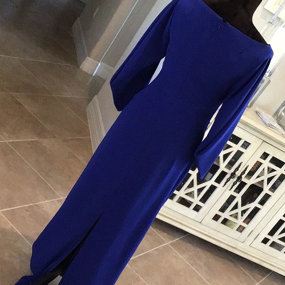 Talbot Runhof pret blue back zip gown, ruched, slit back, size 8 - Picture 6 of 14